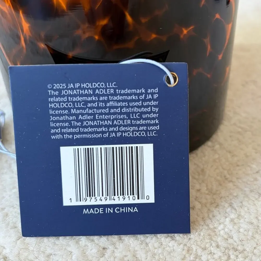 Jonathan Adler Brown Tortoise Shell Glass Canister Jar w/ Lid 7in Chic Decor NEW